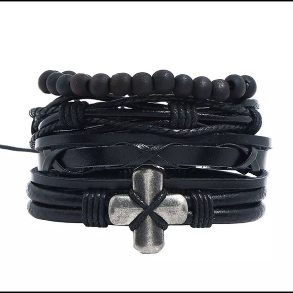 Men’s Genuine Leather Layered Bracelet - Picture 2 of 4